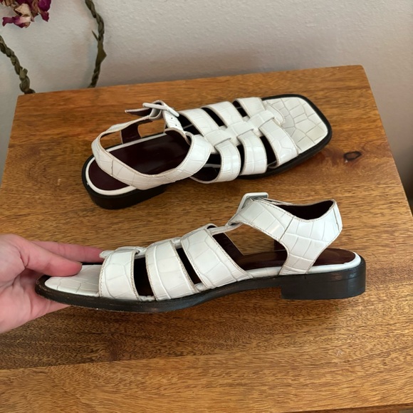 Stand White Faux Crocodile Gladiator Sandals Sz 37 - Picture 6 of 9